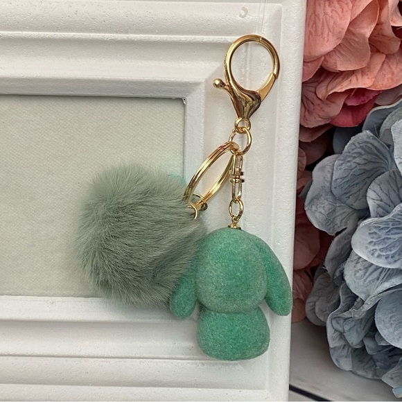 Mint Green Felt Bunny Charm with Pom Pom Keychain - Picture 4 of 10
